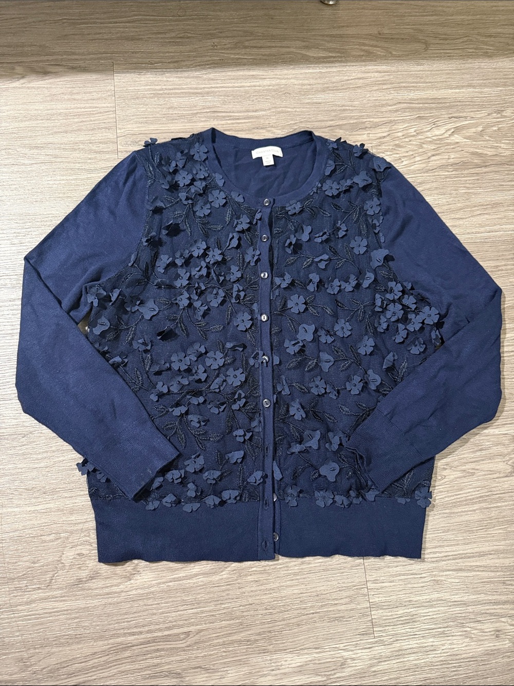 Charter Club  women Navy 3D Floral Button-Front Cardigan Sz XL